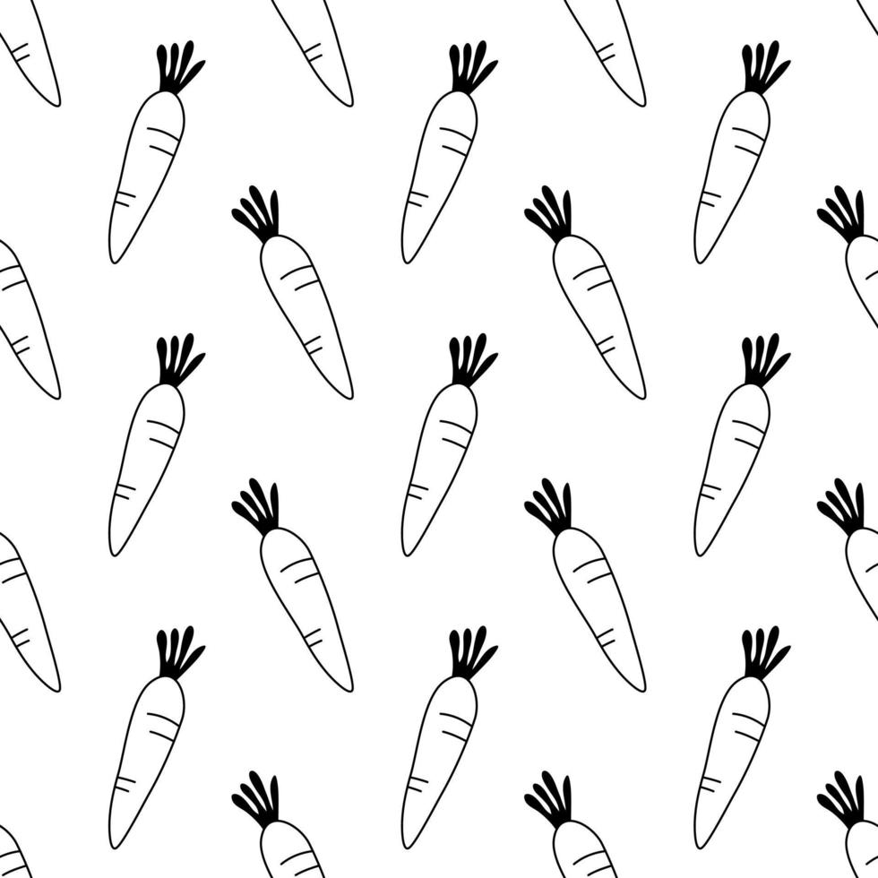 Doodle Schwarz-Weiß-Umriss mit transparentem Hintergrund, Karotten nahtloses Muster. vektor