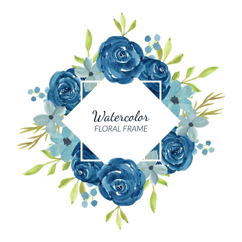 akvarell marinblå blommig kant för dekoration vektor