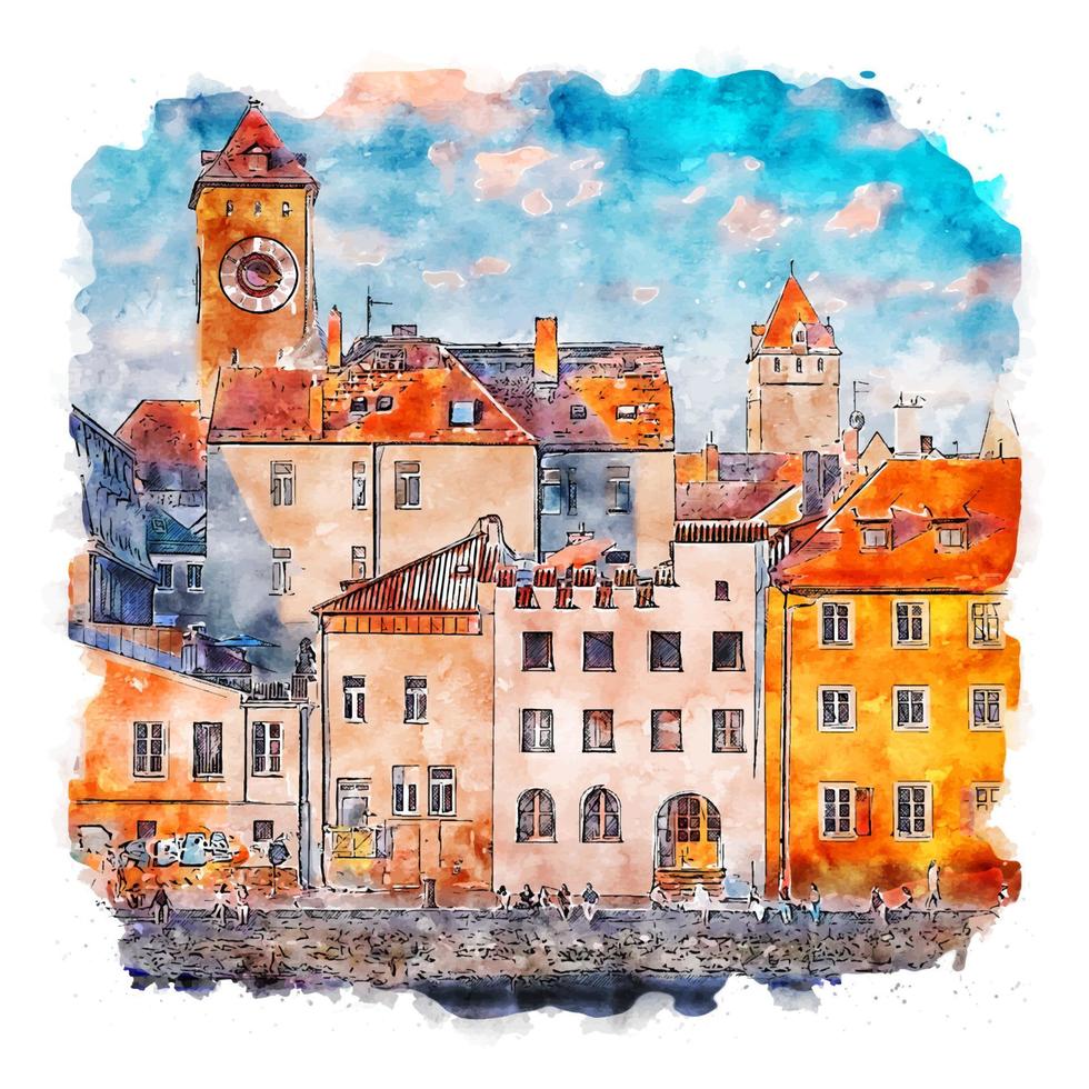 regensburg Tyskland vattenfärg skiss hand dragen illustration vektor