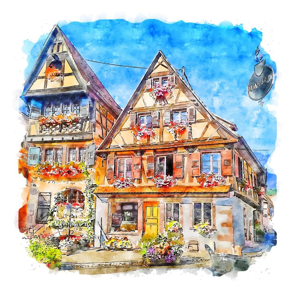 architektur frankreich aquarell skizze handgezeichnete illustration vektor