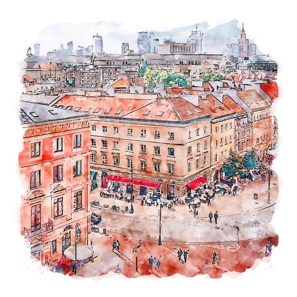 Warszawa polen vattenfärg skiss hand dragen illustration vektor