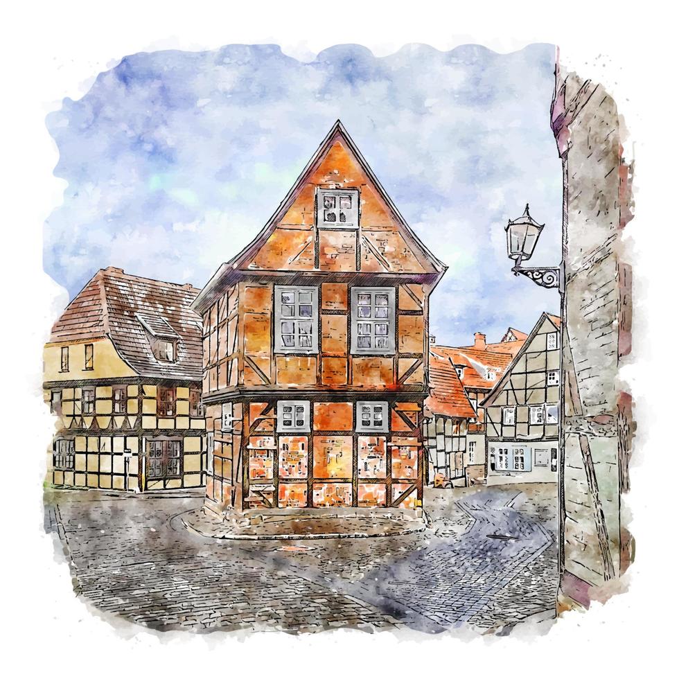 quedlinburg deutschland aquarellskizze handgezeichnete illustration vektor