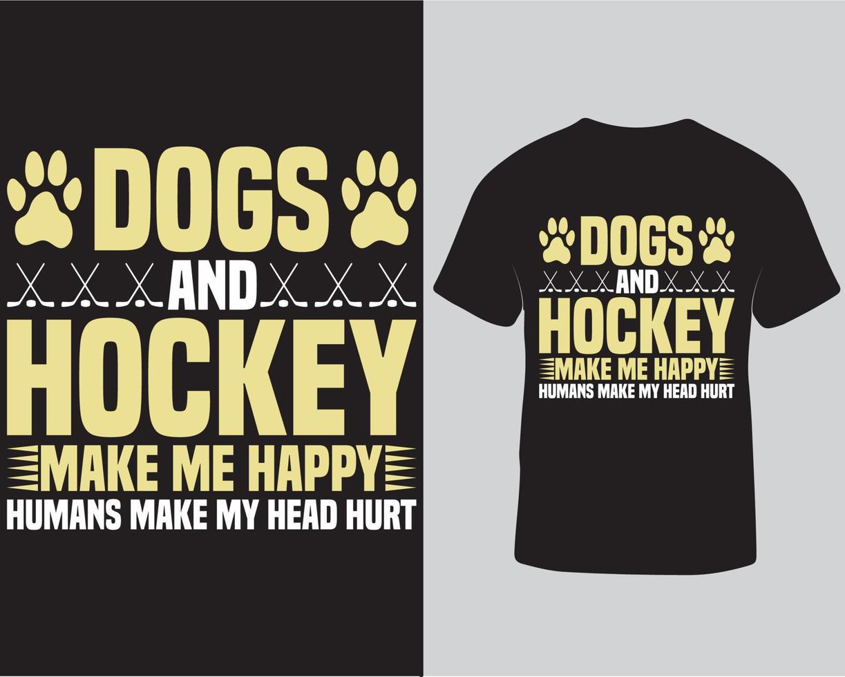 hundar och hockey sporter tshirt design vektor