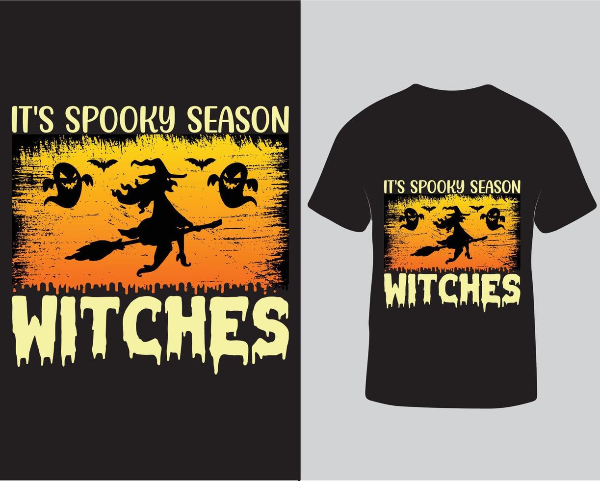 es ist gruselige zeit hexen halloween t-shirt design vorlage pro download vektor