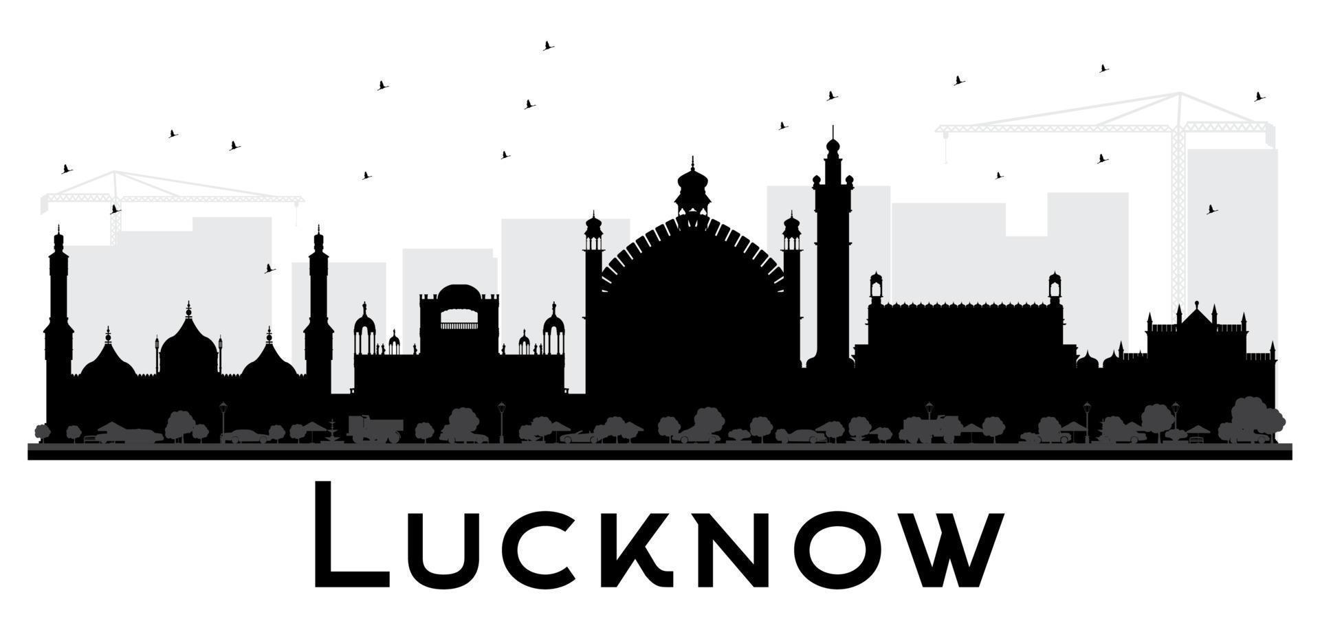 Lucknow City Skyline Schwarz-Weiß-Silhouette. vektor