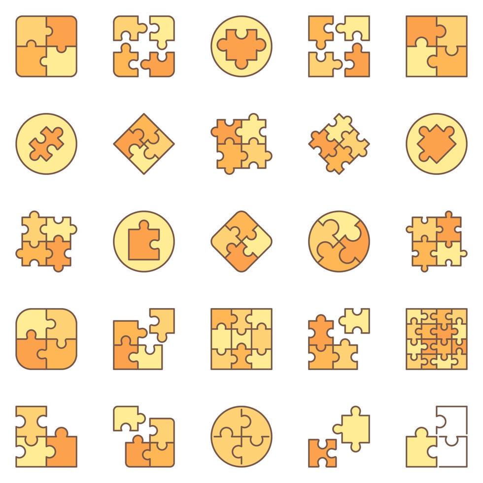kontursåg pussel färgad ikoner uppsättning - vektor pussel tecken