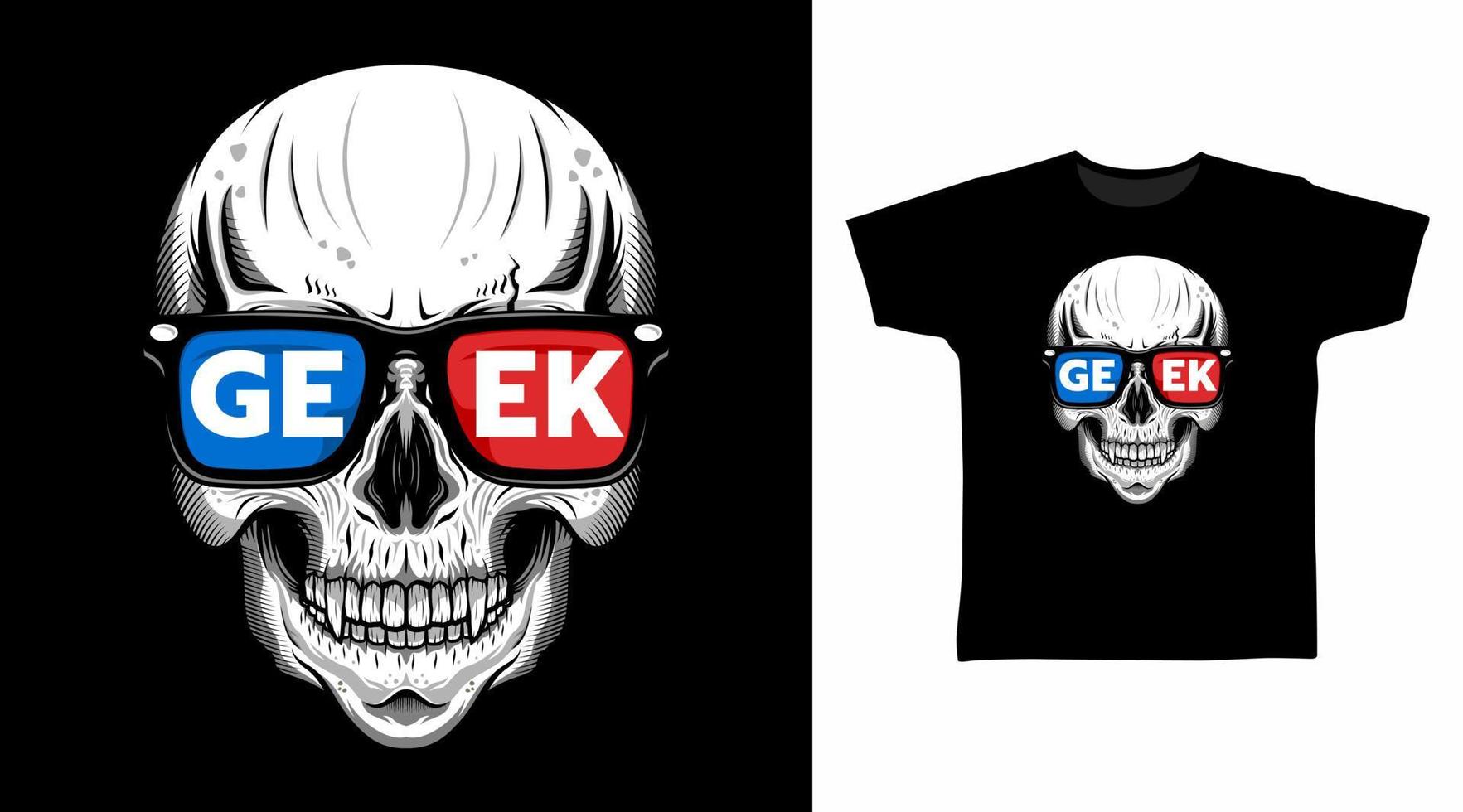 Totenkopf mit 3D-Brille Kunst Vektor Illustration T-Shirt Design