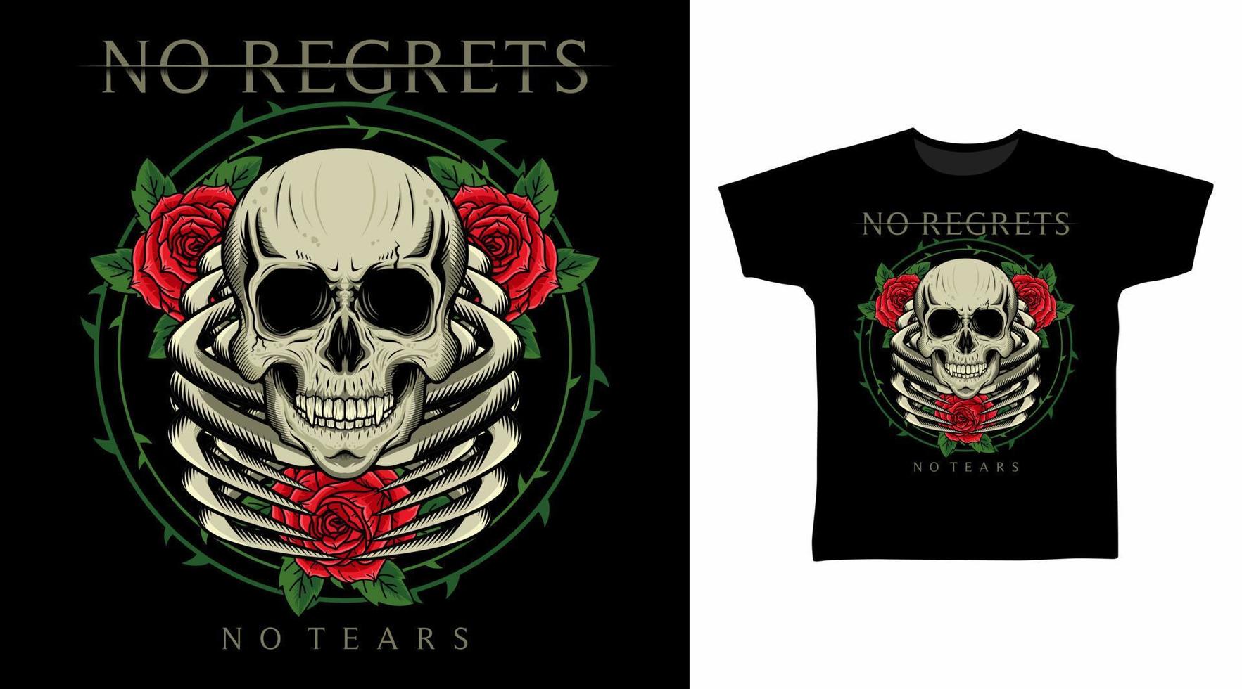 Illustration des Skeletts mit Rosen detailliertes Vektor-T-Shirt-Design vektor