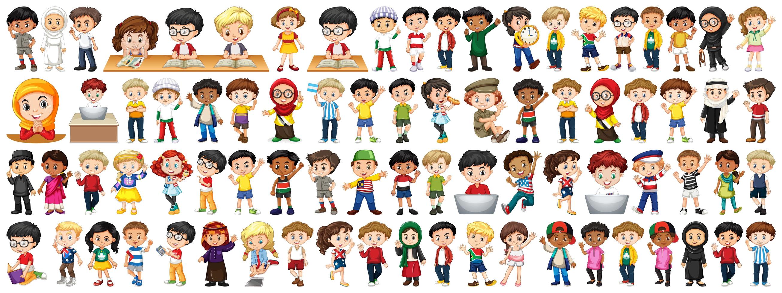 Kinder verschiedener Nationalitäten auf weißem Hintergrund vektor