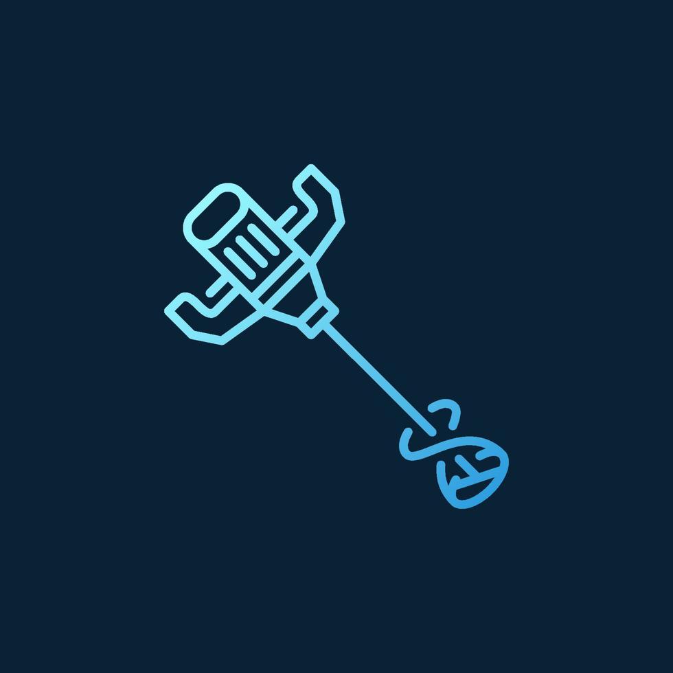Mörtelmischer Vektor blaue Umrisssymbol auf dunklem Hintergrund