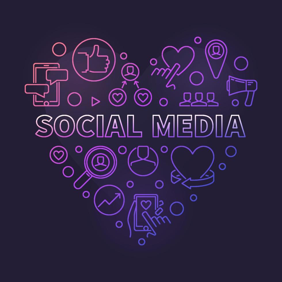 social media hjärta vektor begrepp färgrik linjär illustration