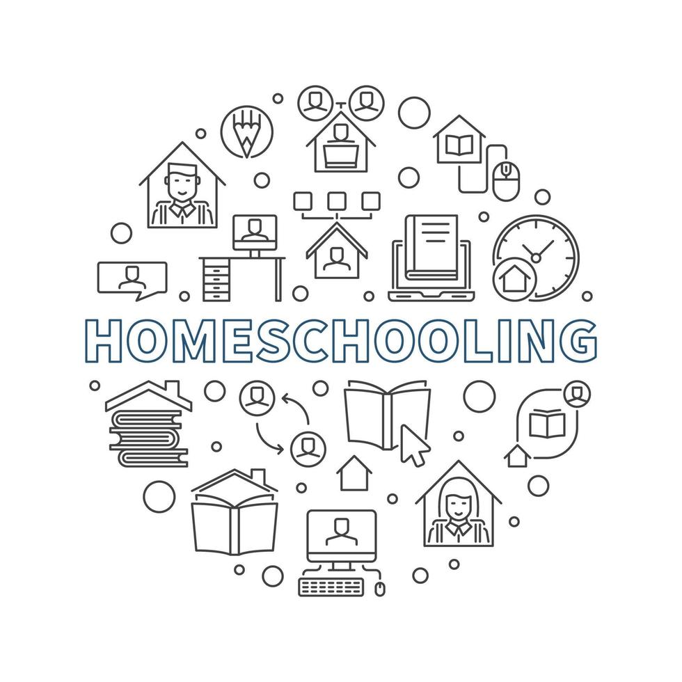 Homeschooling Umrissvektorkonzept runde Illustration vektor