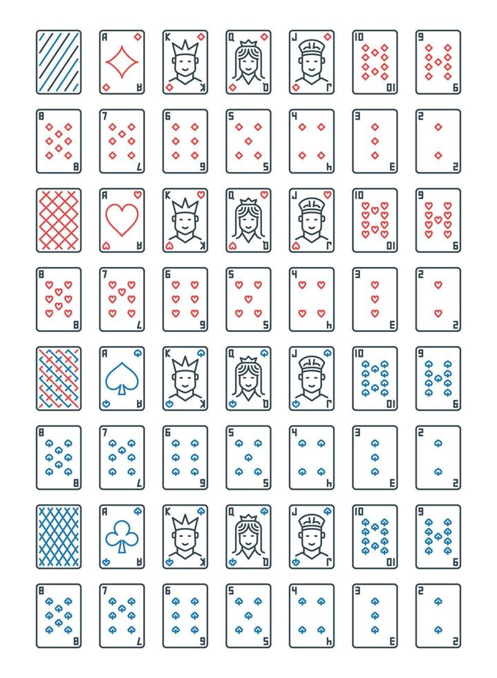 Poker-Spielkarten-Vektorzeilensymbole gesetzt. Kartenzeichen vektor