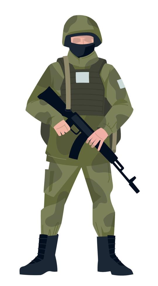 Soldat in Kampfausrüstung. ein Mann in Militäruniform mit einer Waffe. Vektorbild. vektor