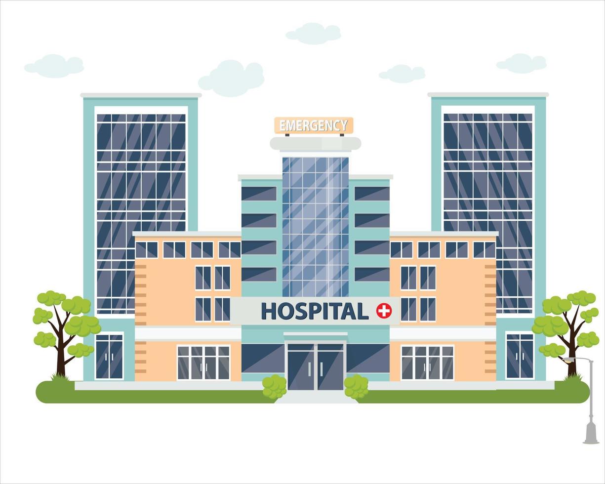 sjukhus byggnad, ståtlig och modern sjukhus. blå vit. vektor