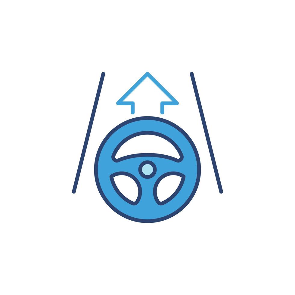 Lenkrad mit Pfeil auf dem blauen Vektorsymbol der Straße vektor
