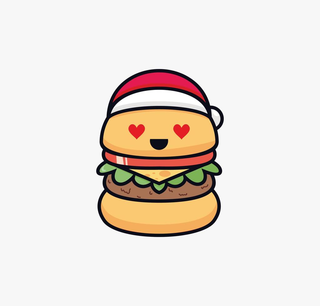 Burger-Karikatur. vektorillustration von fast food special für den weihnachtstag mit burgercharakter mit liebesaugen. isoliert auf weißem Hintergrund. vektor