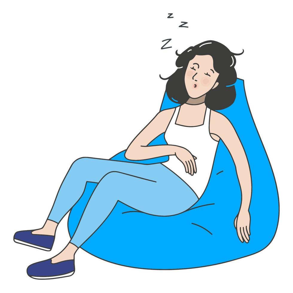 Illustration eines Mädchens, das auf einem rahmenlosen Stuhl schläft vektor