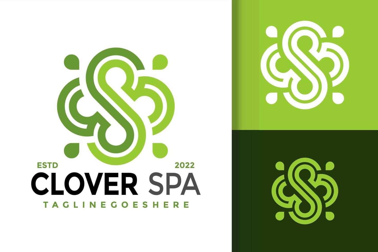 s Brief Clover Spa Logo Design, Markenidentitätslogos Vektor, modernes Logo, Logodesigns Vektorillustrationsvorlage vektor