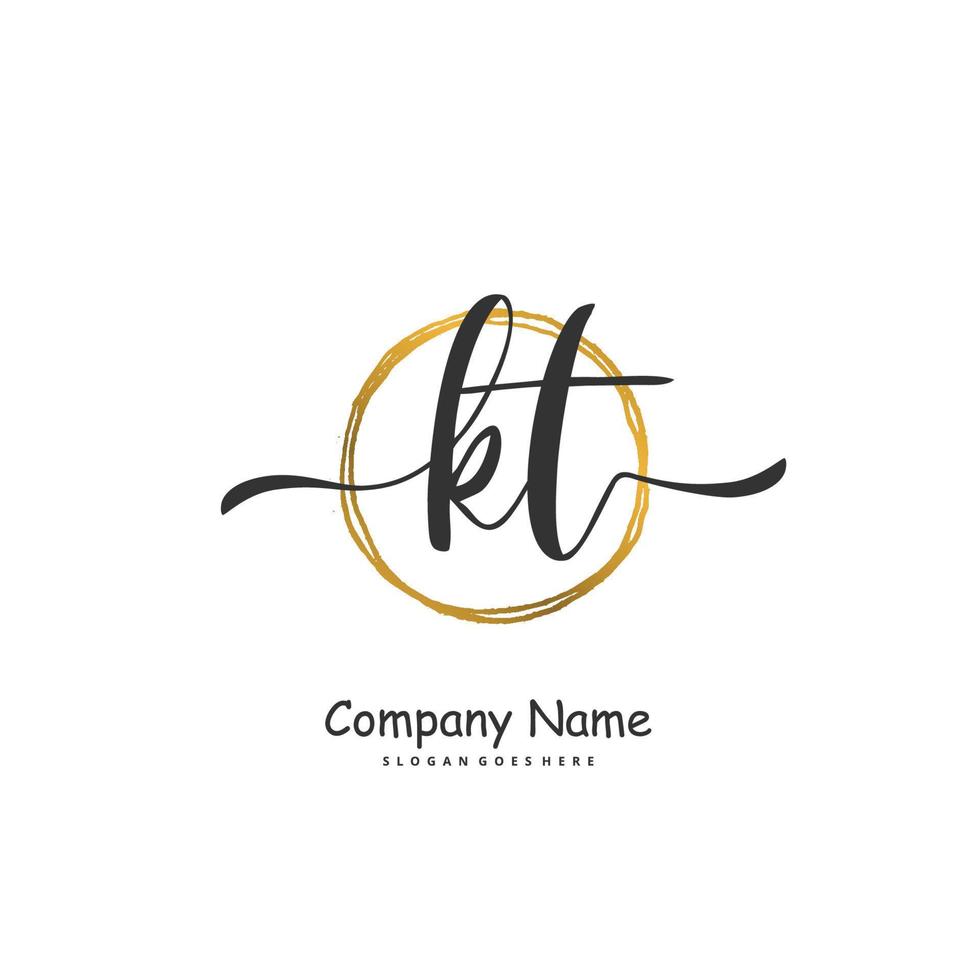 kt Anfangshandschrift und Signatur-Logo-Design mit Kreis. schönes design handgeschriebenes logo für mode, team, hochzeit, luxuslogo. vektor