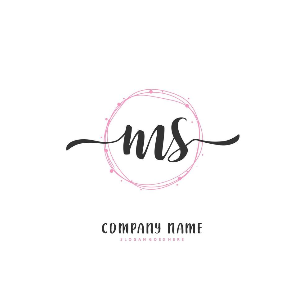 MS-Anfangshandschrift und Signatur-Logo-Design mit Kreis. schönes design handgeschriebenes logo für mode, team, hochzeit, luxuslogo. vektor