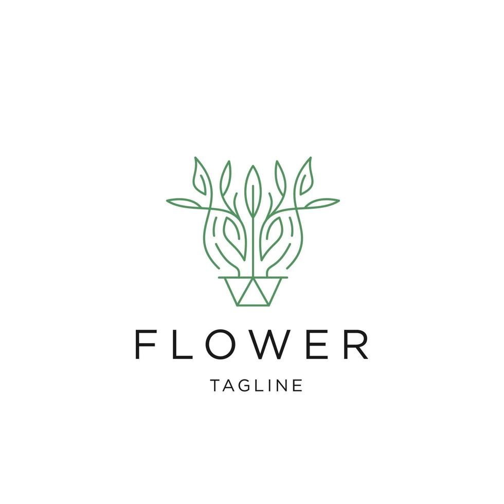 Flacher Vektor der Naturblumenlinie Logoikonendesignschablone