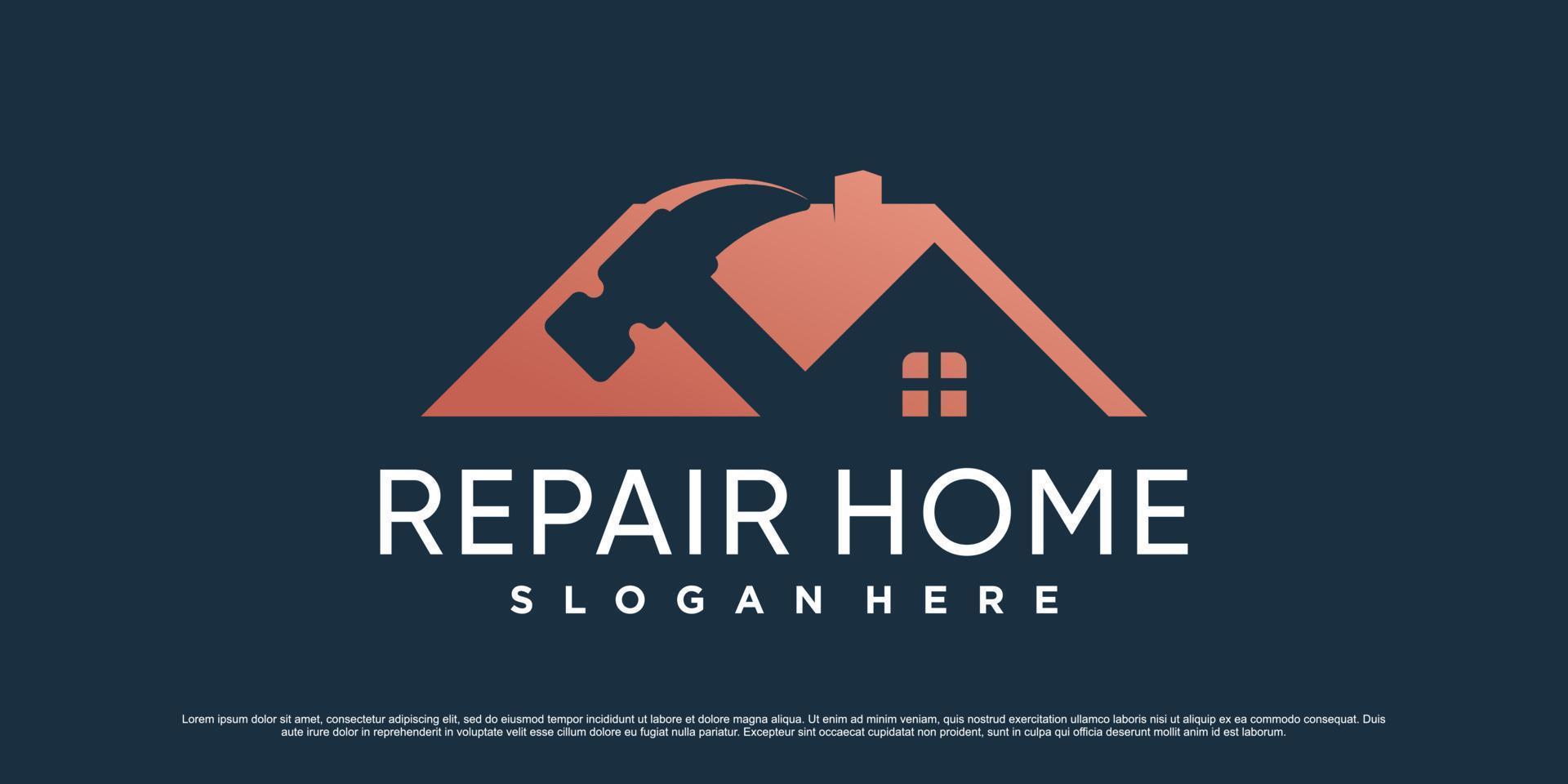 Home Repair Logo Design-Vorlage mit Hammer-Symbol und kreativem Elementkonzept vektor