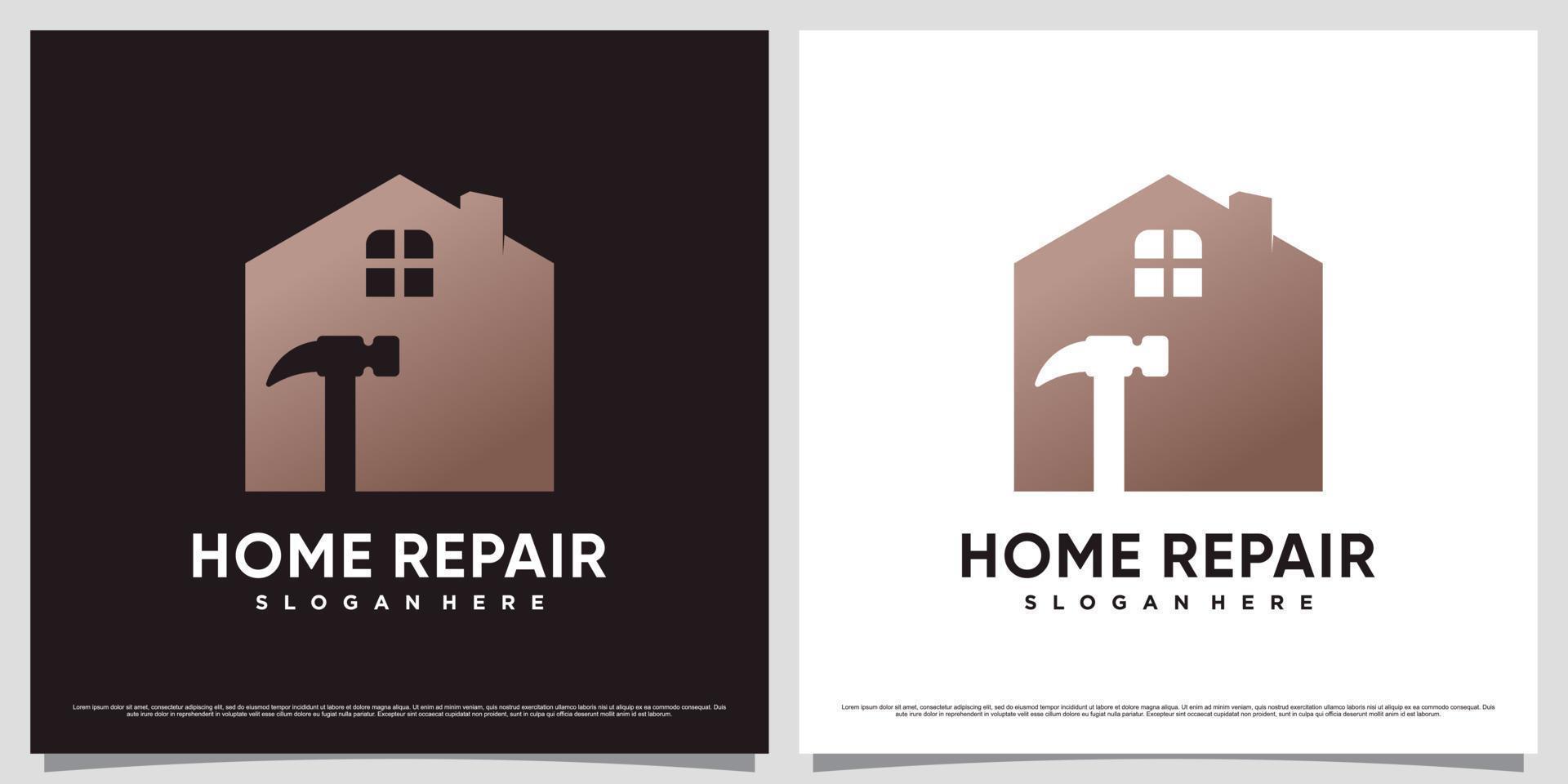 Home Repair Logo Design-Vorlage mit Hammer-Symbol und kreativem Elementkonzept vektor