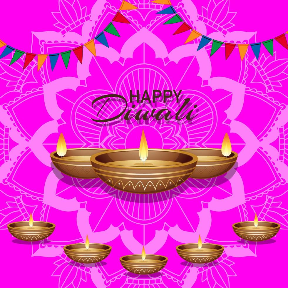 bakgrund med mandala lykta för lycklig diwali festival vektor