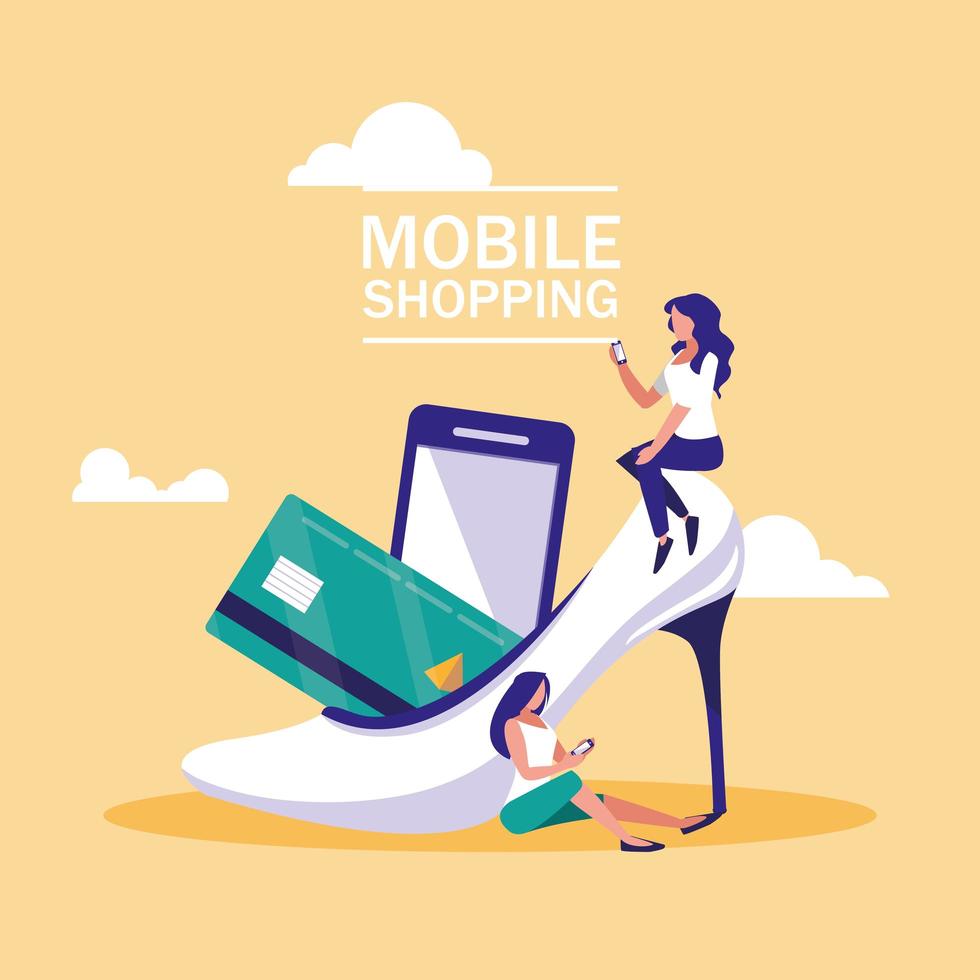 Mini-Leute mit Smartphone und Online-Shopping vektor
