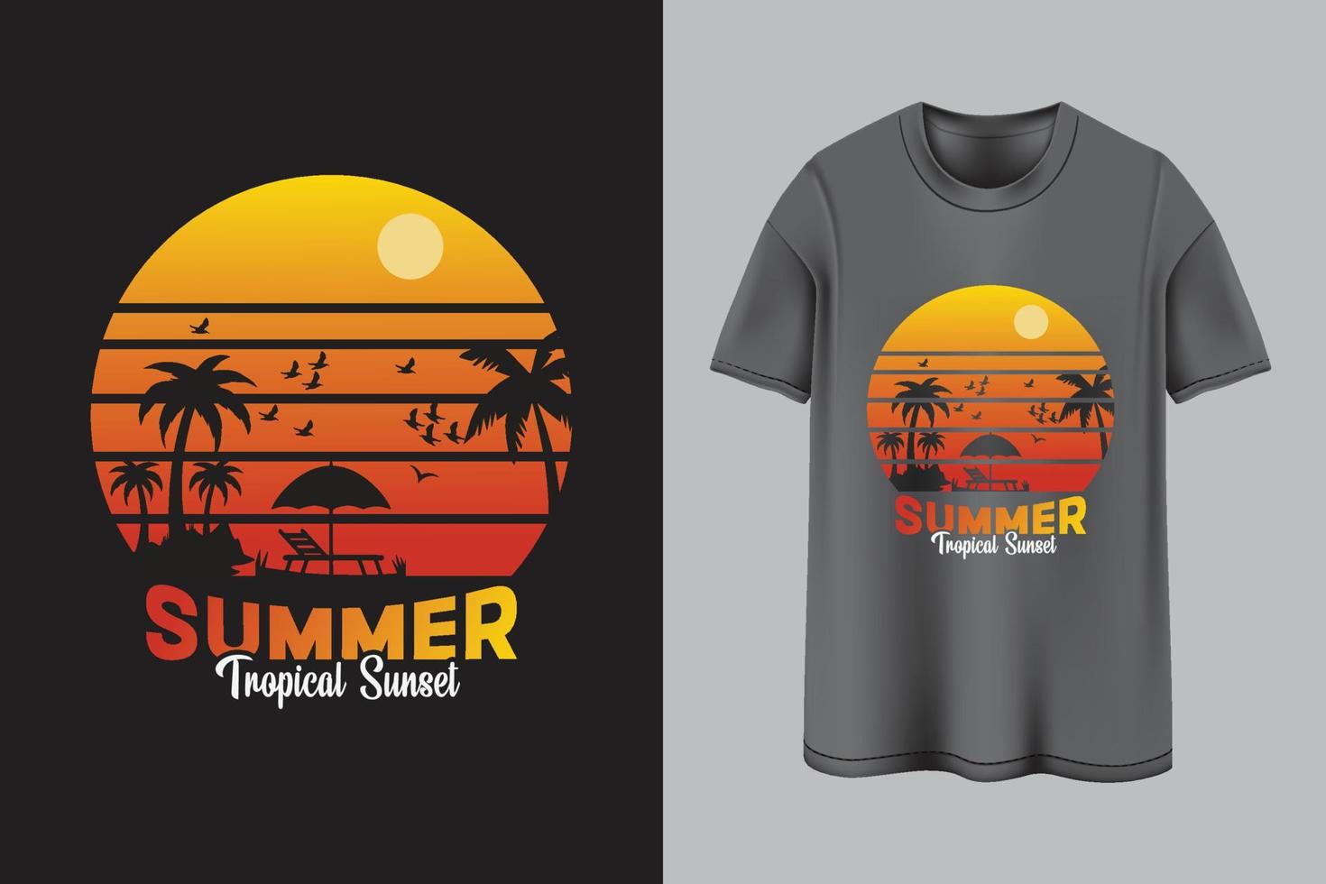 sommer tropischer sonnenuntergang t-shirt design vektor