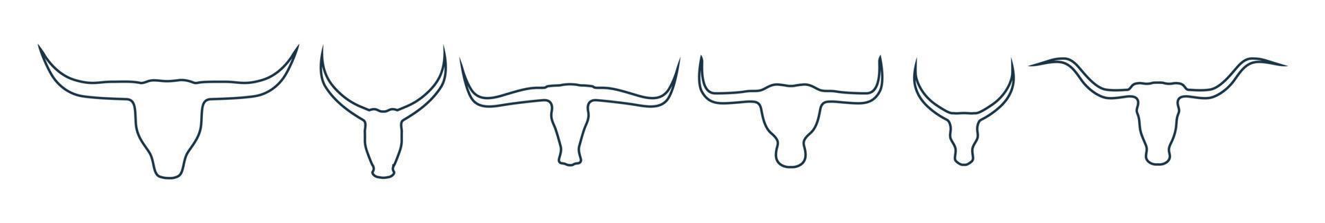 Stier- und Kuhkopf Strichzeichnungen. Silhouette des Stier- und Kuhkopfes mit großem Hornvektor vektor