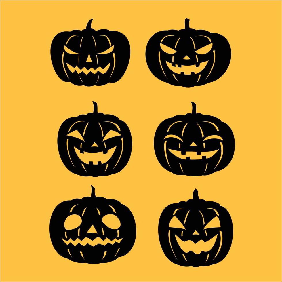 satz von kürbisgesichtssilhouette. Halloween-Symbol-Vektor-Illustration. vektor