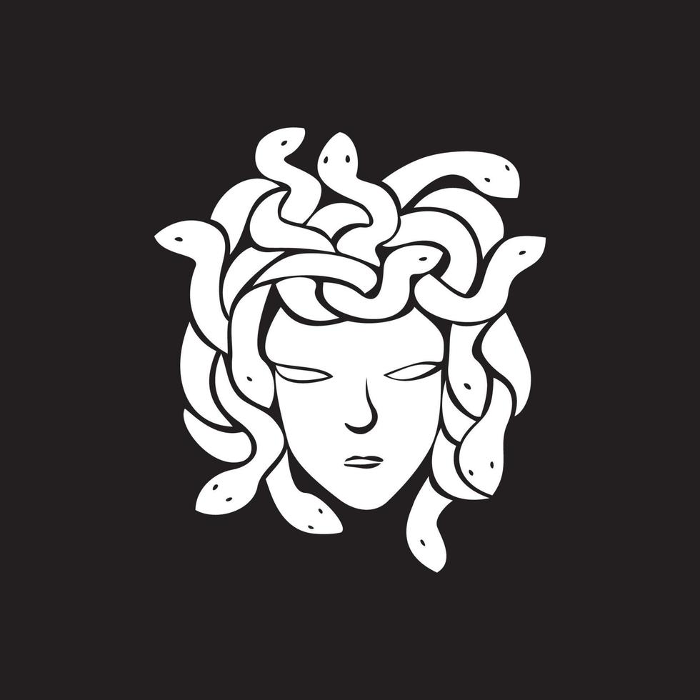 Medusa-Kopf-Logo-Vorlage. charakter der antiken griechischen mythologie. Frau mit Schlangenhaar. vektor