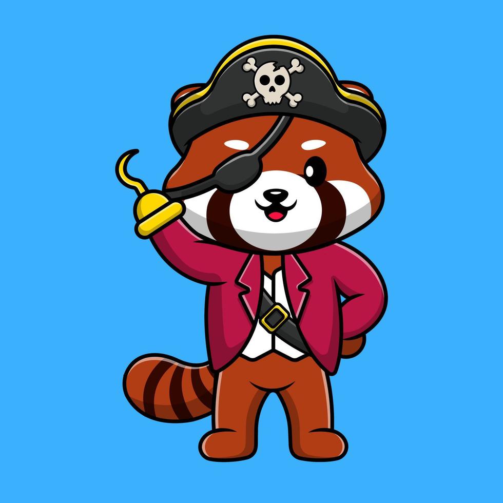 söt röd panda pirat tecknad serie vektor ikoner illustration. platt tecknad serie begrepp. lämplig för några kreativ projekt.
