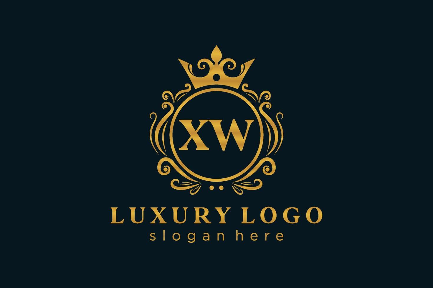 Royal Luxury Logo-Vorlage mit anfänglichem xw-Buchstaben in Vektorgrafiken für Restaurant, Lizenzgebühren, Boutique, Café, Hotel, Heraldik, Schmuck, Mode und andere Vektorillustrationen. vektor