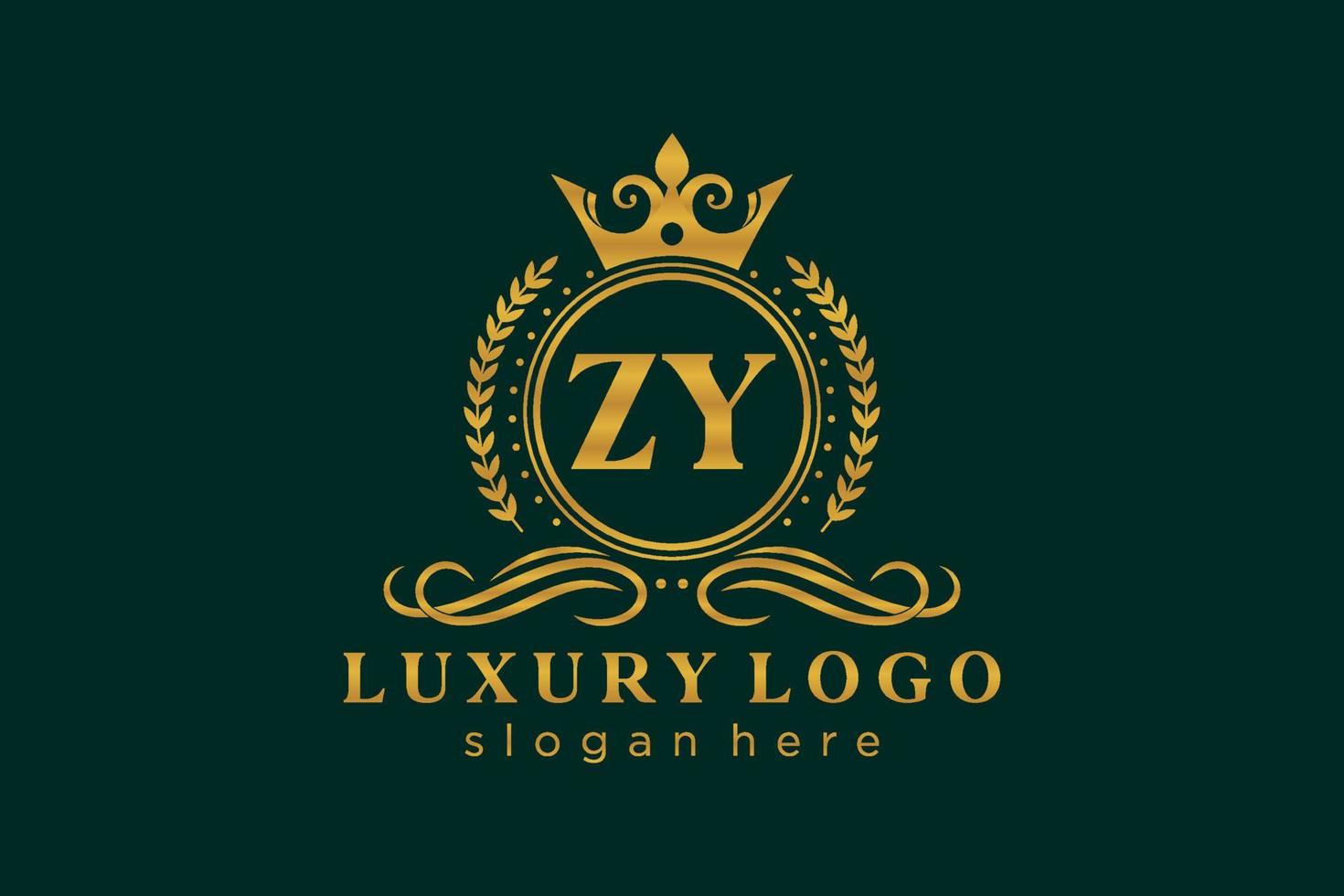 Royal Luxury Logo-Vorlage mit anfänglichem zy-Buchstaben in Vektorgrafiken für Restaurant, Lizenzgebühren, Boutique, Café, Hotel, Heraldik, Schmuck, Mode und andere Vektorillustrationen. vektor