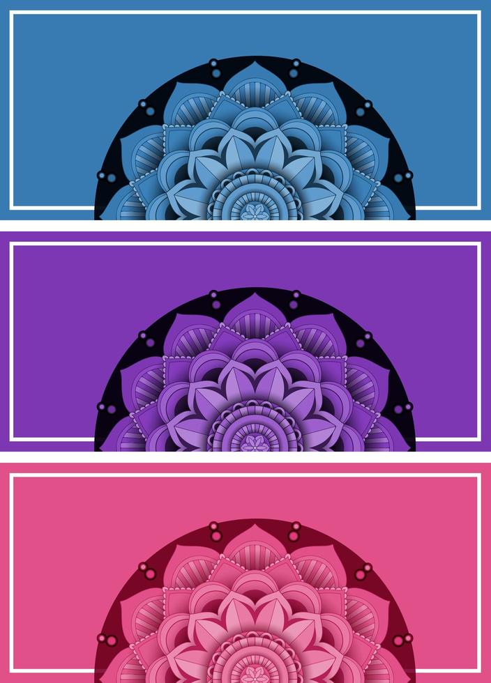 blaue, lila, rosa Hintergrundbanner mit Mandalamustern vektor