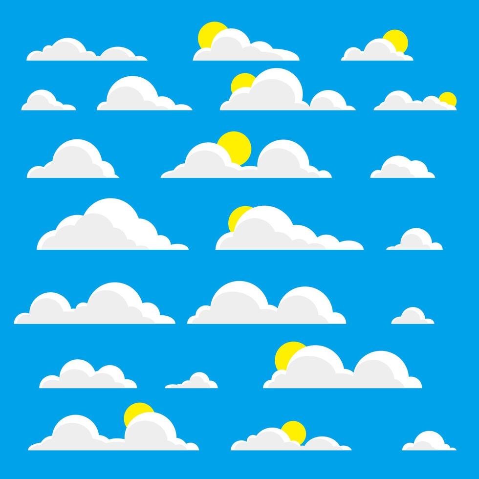 moln och solig molnig ikon uppsättning vektor illustration