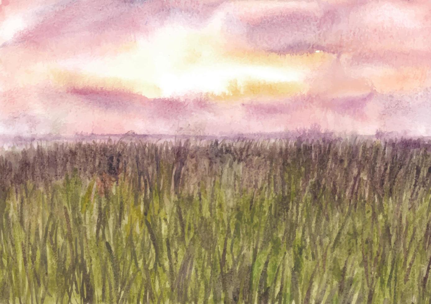 sonnenuntergangansicht der naturlandschaft in aquarell vektor