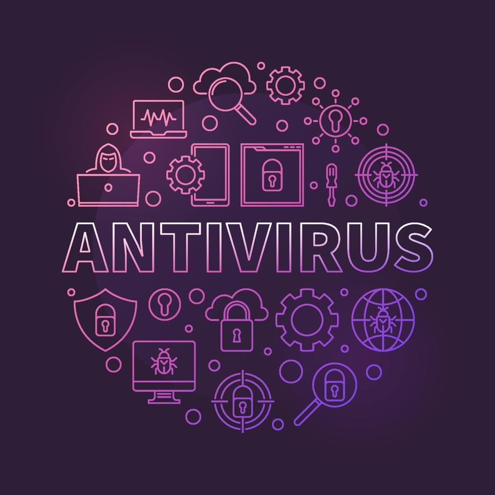 vektor antivirus runda färgrik begrepp tunn linje illustration