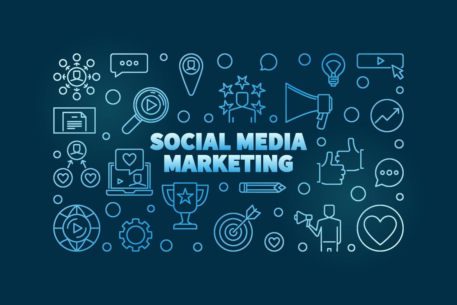 social media marketing vektor blau lineare horizontale illustration