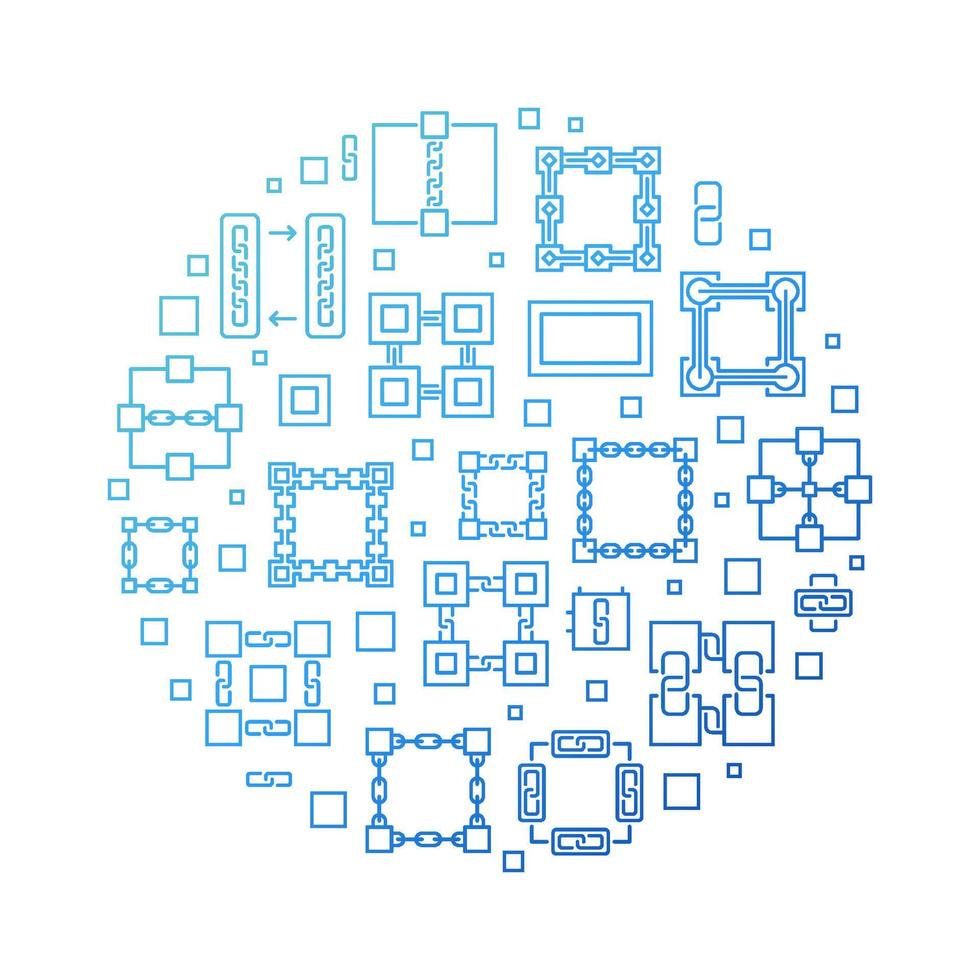 vektor blockchain begrepp runda blå översikt illustration