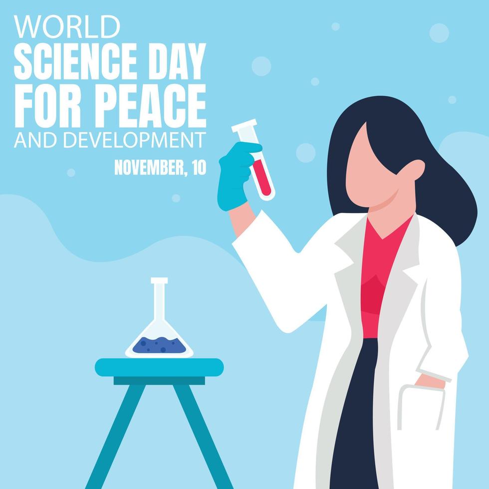 Illustrationsvektorgrafik einer Forscherin hebt ein Probenröhrchen an, perfekt für internationalen Tag, Welttag der Wissenschaft, Frieden und Entwicklung, Feiern, Grußkarte usw. vektor