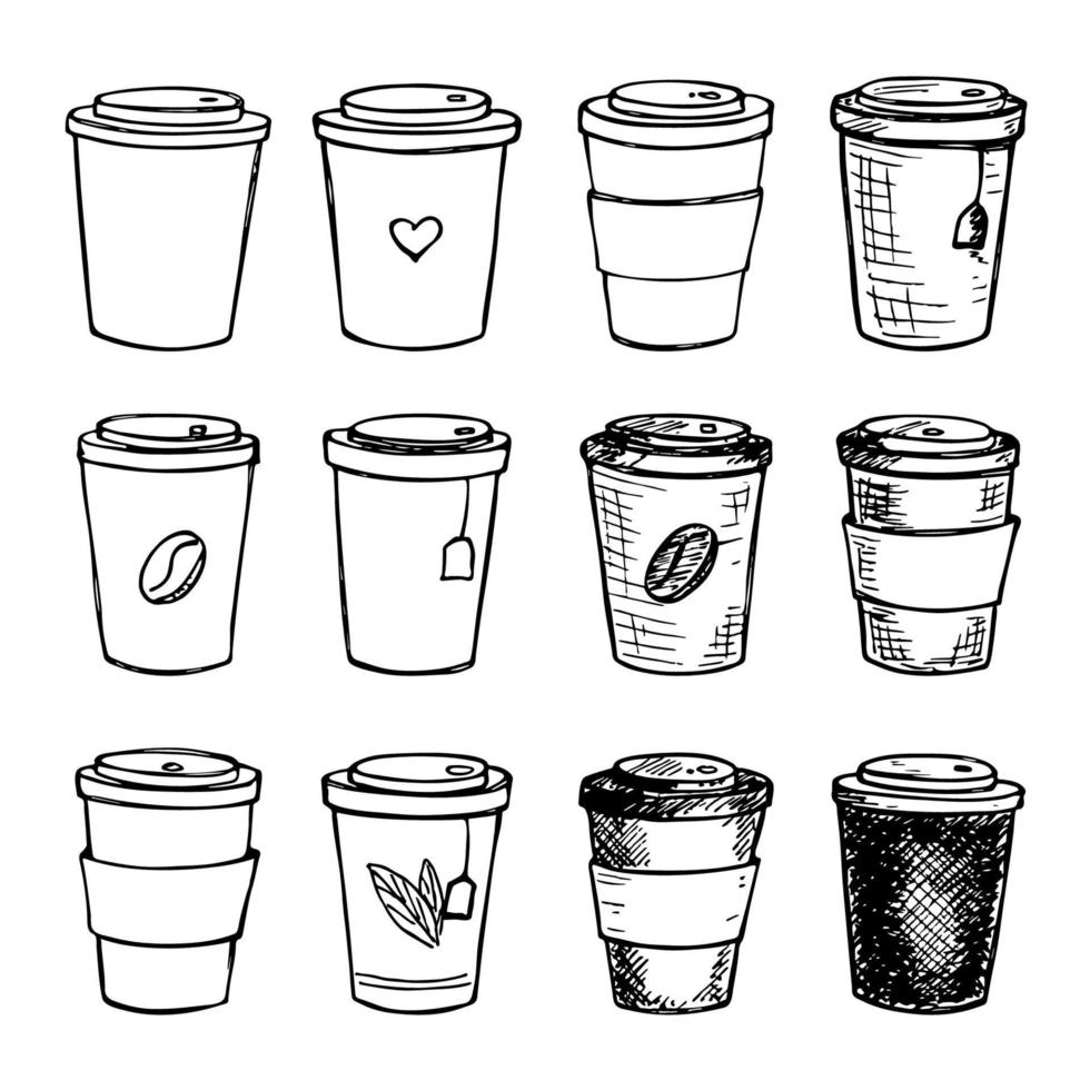 söt kopp av te och kaffe illustration. enkel kopp ClipArt. mysigt Hem klotter uppsättning vektor