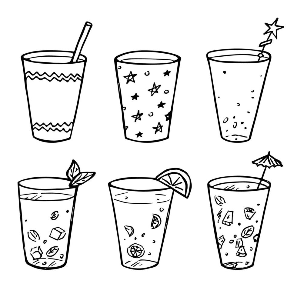 söt kopp av vatten, juice eller soda. glas illustration. enkel dryck ClipArt uppsättning vektor
