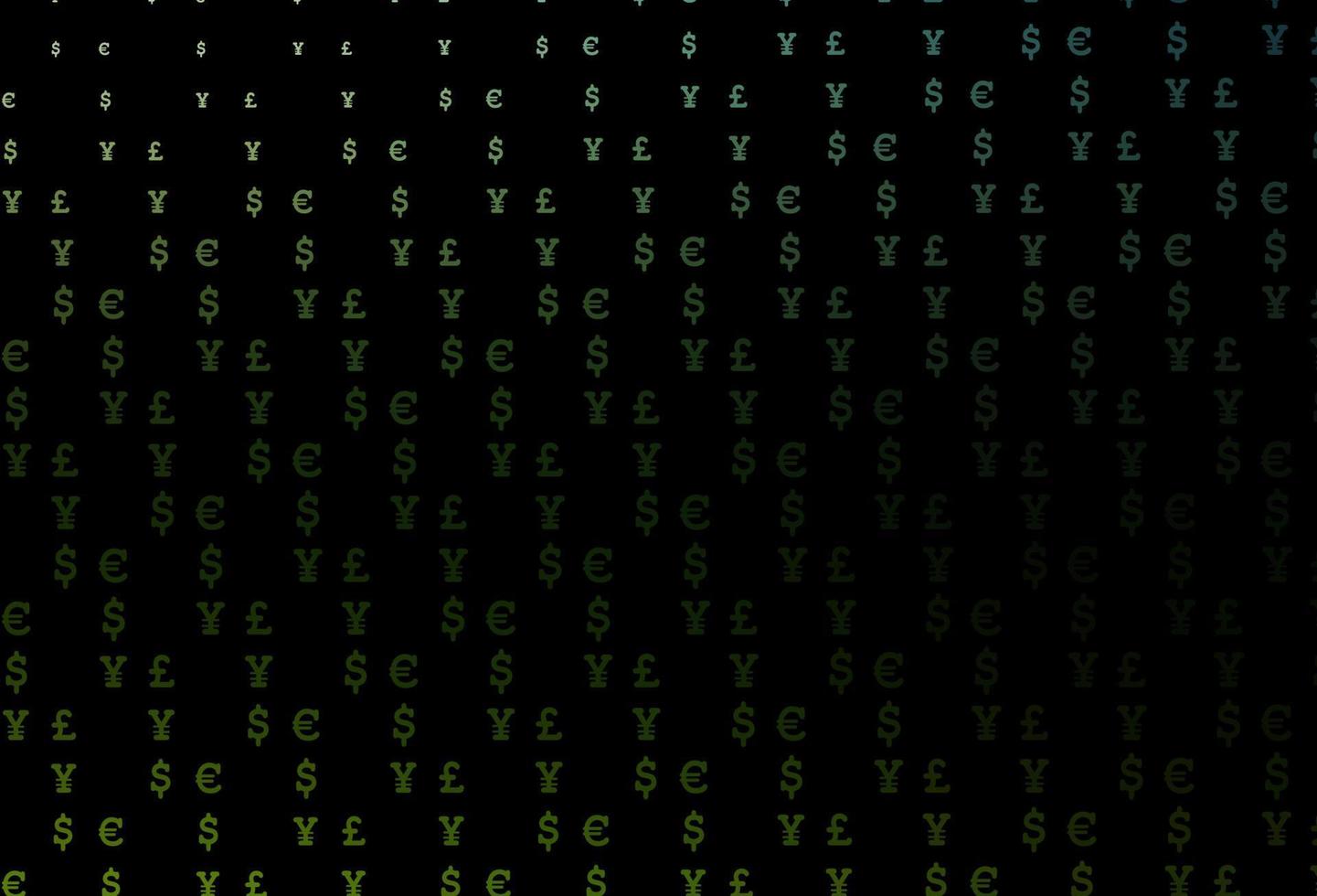 mörkgrön vektorbakgrund med eur, usd, gbp, jpy. vektor