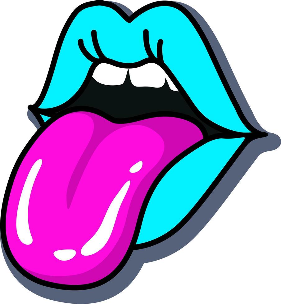 halvöppen mun av en sexig kvinna, slickar, utstående tunga, talande. sexig kvinnas mun eller mun slick med tunga fastnar ut vektor