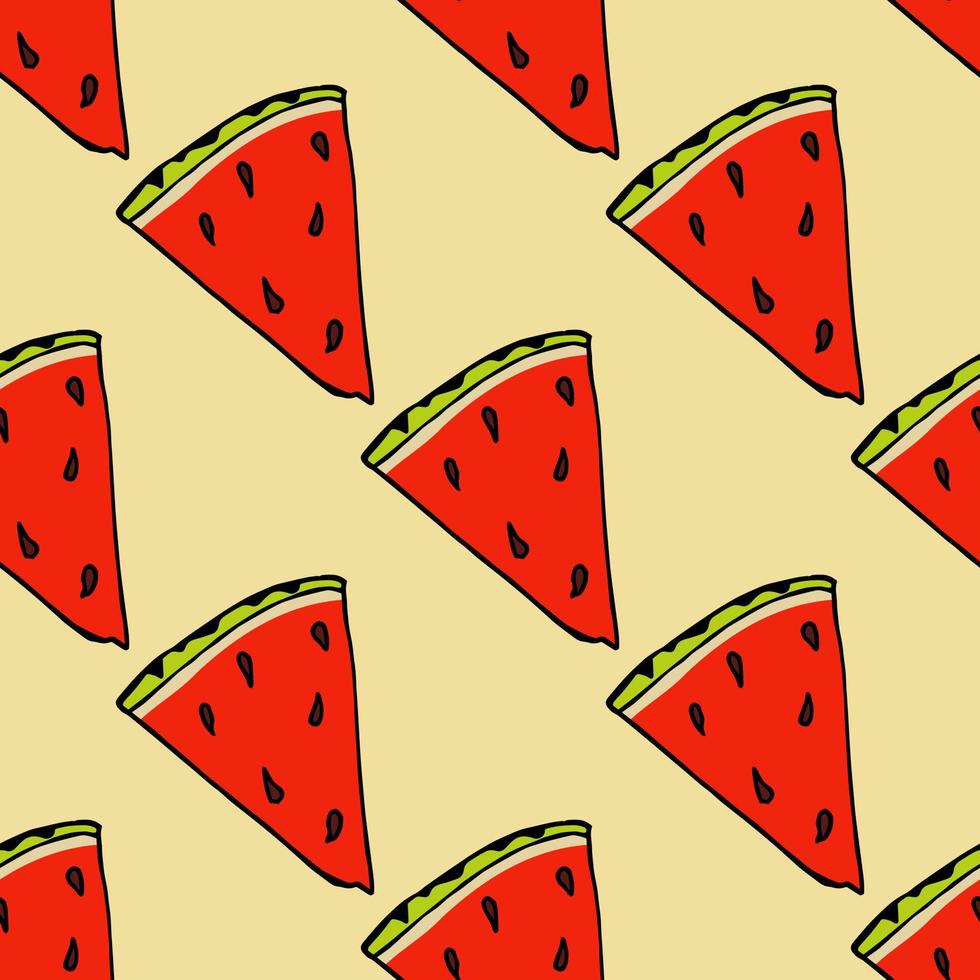 sömlös mönster med vattenmelon på ljus gul bakgrund. vektor bild.