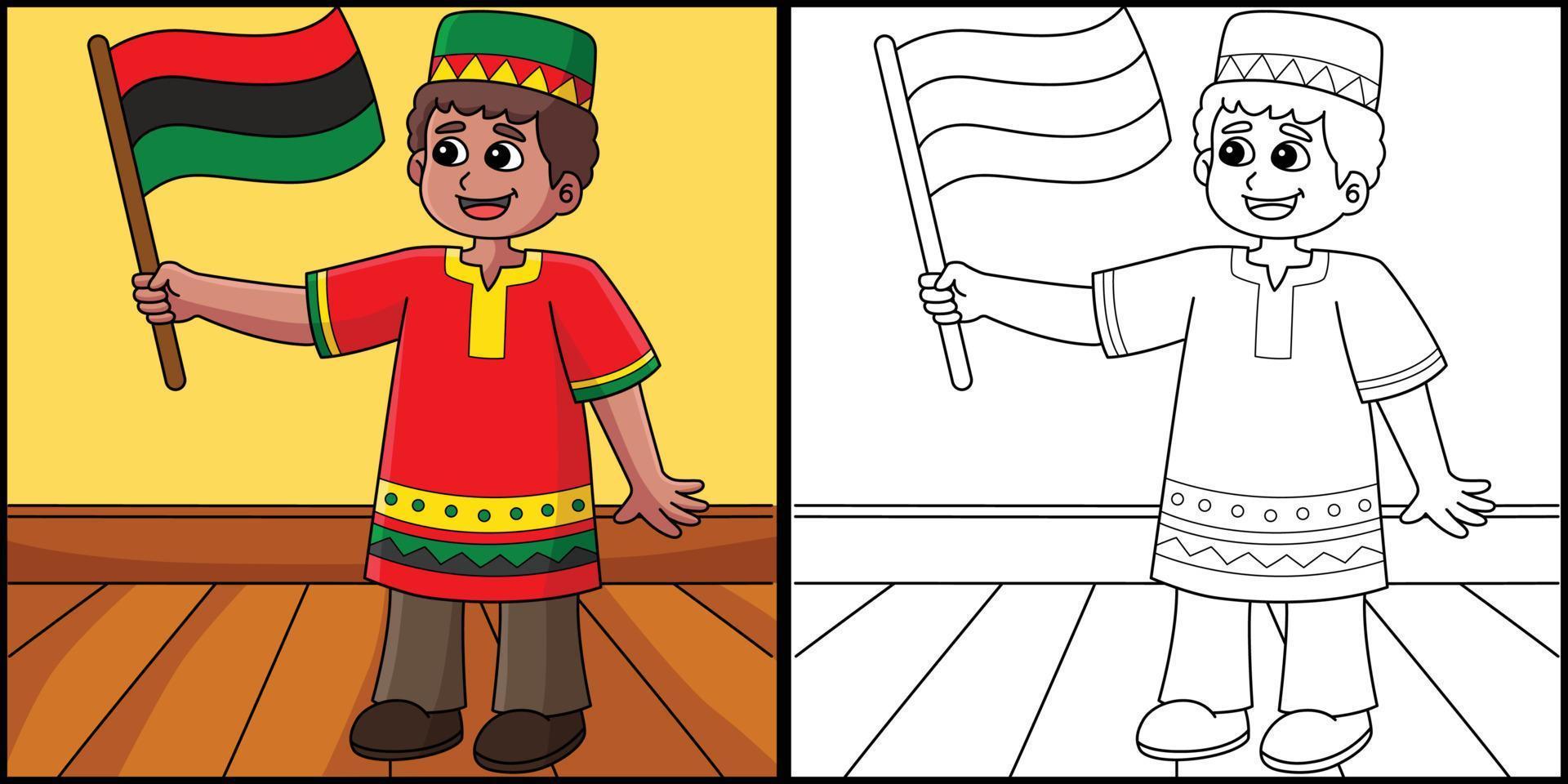 kwanzaa pojke innehav en flagga färg illustration vektor